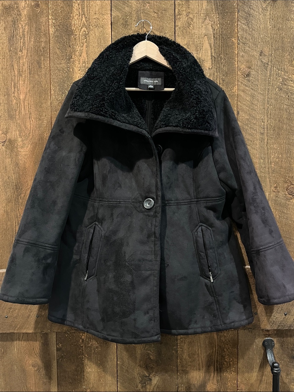 Jones New York Black Teddy Sherpa-Trim Jacket